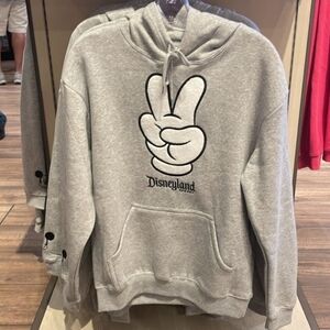 DisneyParks Disneyland 2025 Mickey Mouse Peace Sign Pullover Hoodie Gray M NWOT